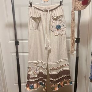 Floral Embroidered Wide Leg Pants